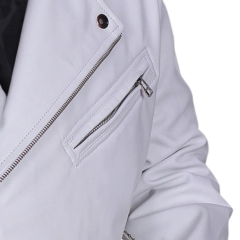 Back design of Guns N’ Roses white oak leather motorcycle jacket