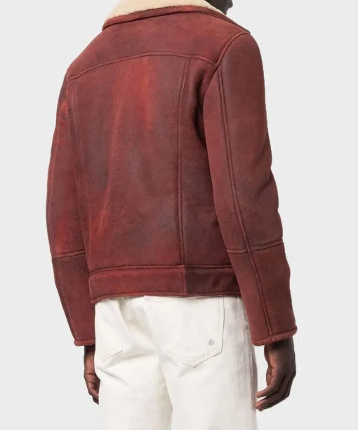 Back view of OakLeather Aviator Burgundy Bomber Jacket
