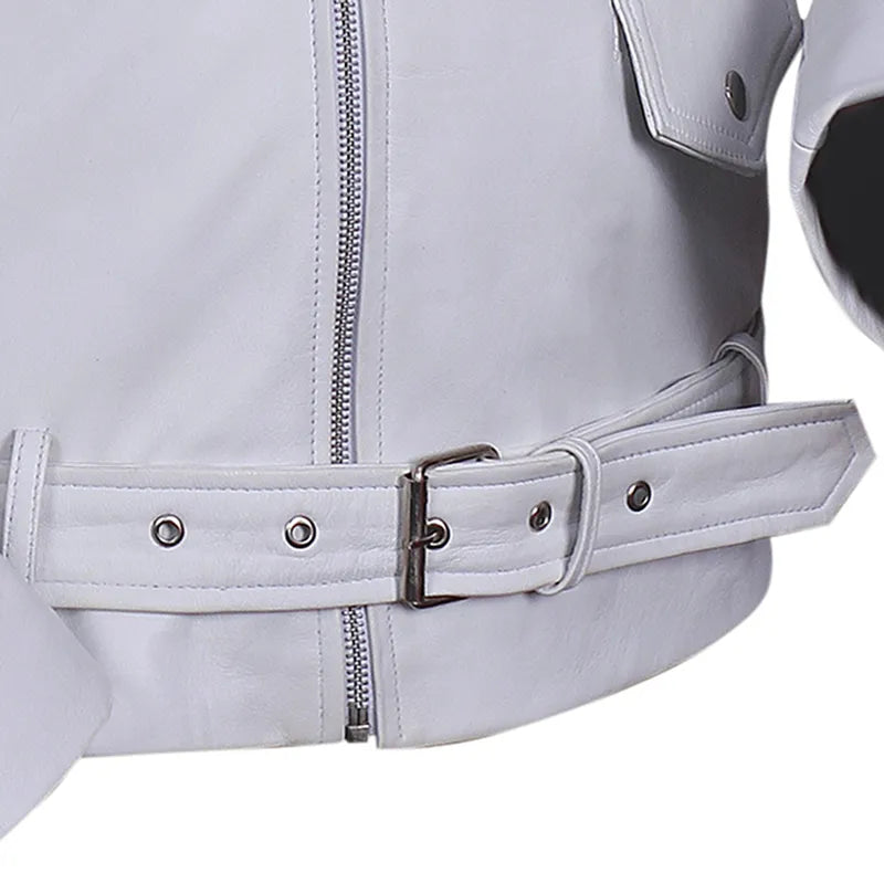 Premium craftsmanship on Guns N’ Roses white oak leather biker jacket