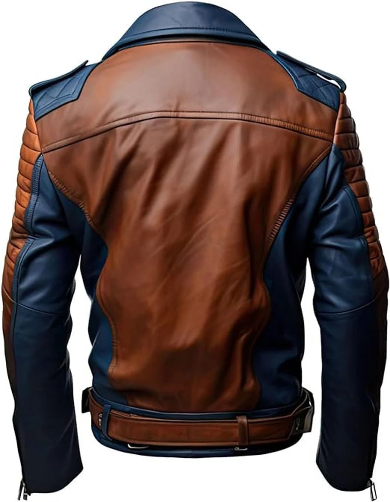 OakLeather Blue and Brown Motorcycle Jacket