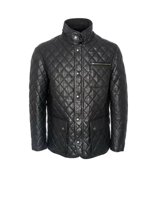 Detailed shot of the front zipper and snap collar on the black jacket.