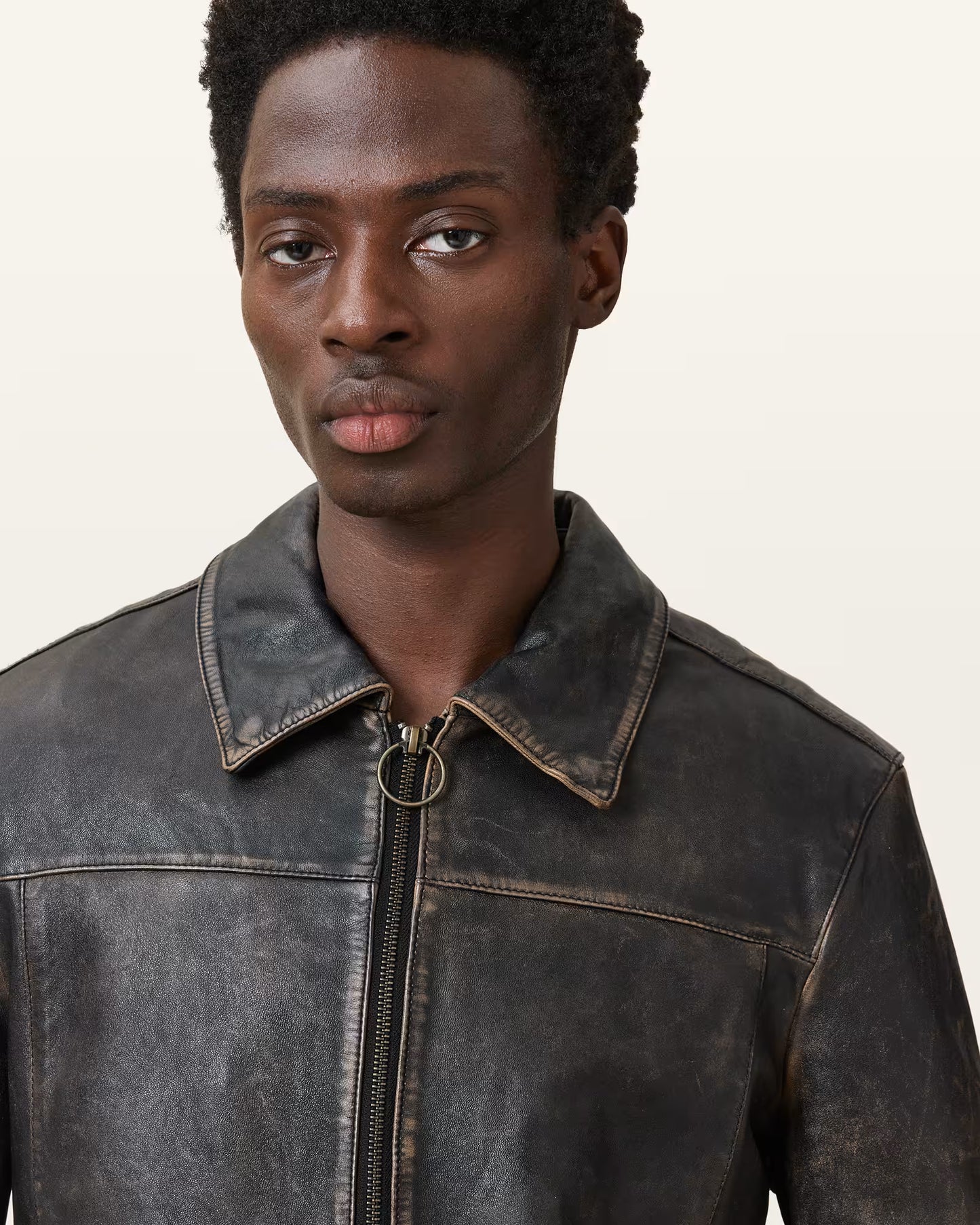 Men’s Alkan Zip-Up Leather Jacket – Two-Tone Style by Oak Leather