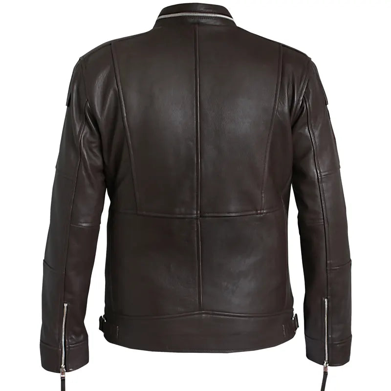 Handmade Pakistan distressed dark brown oak leather motorcycle jacket
