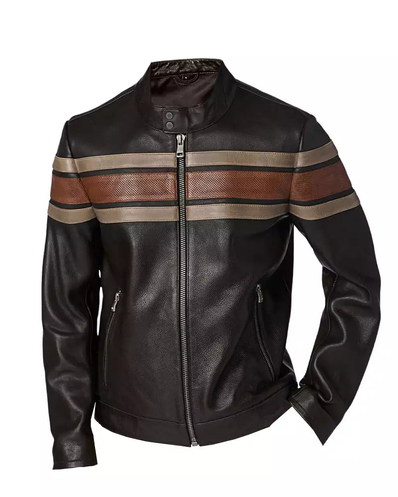 OakLeather Dale Retro Striped Leather Jacket front view