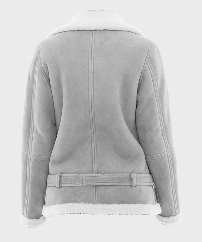 Back view of OakLeather Grey Suede Shearling Jacket for Women