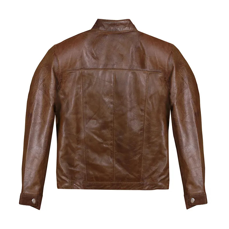 Brown leather jacket on a white background