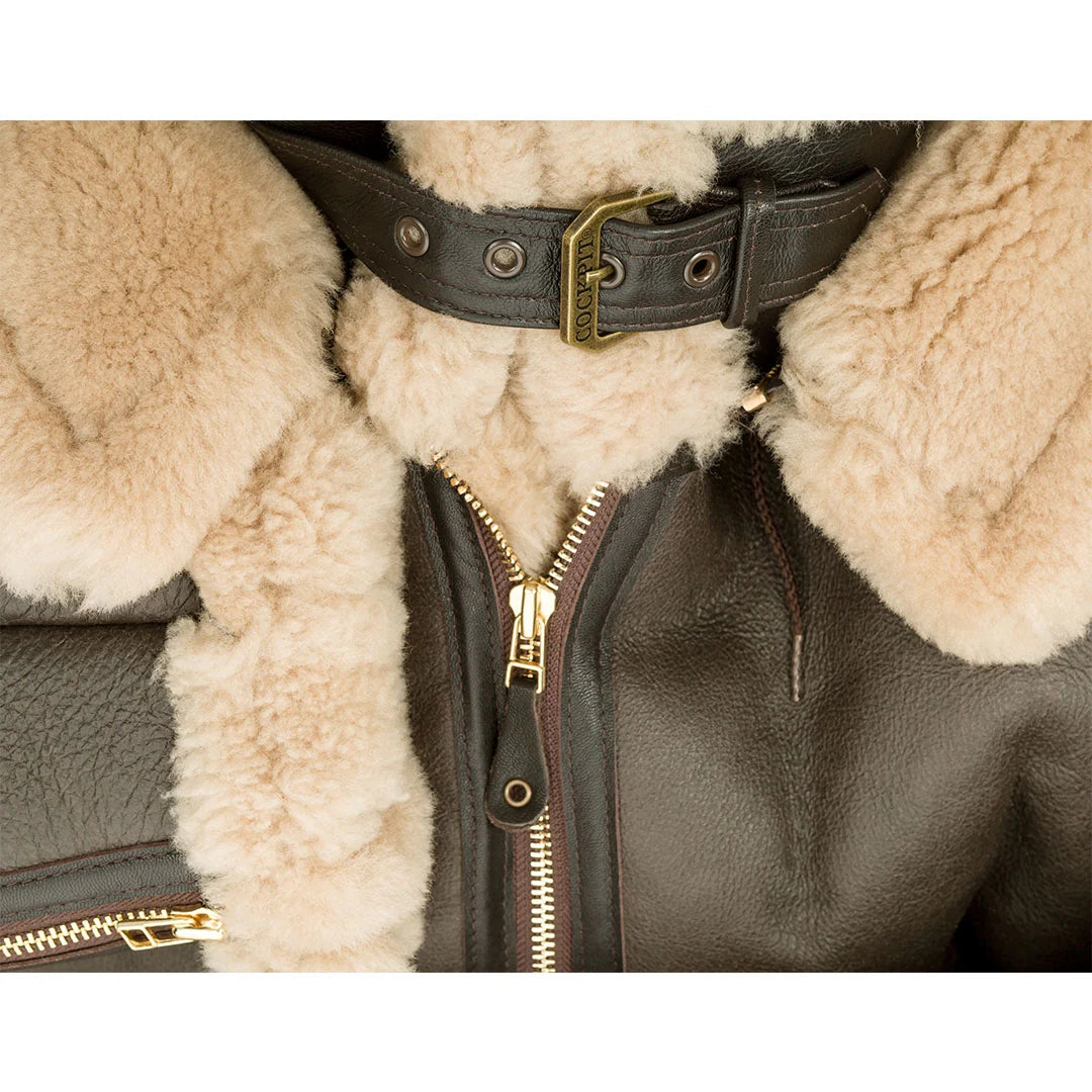 AeroShield Oak Leather B-3 Hooded Bomber Jacket