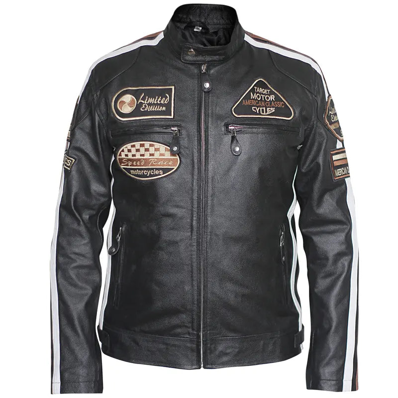 Front view of American Classic Urban Motors Black Oak Leather Jacket