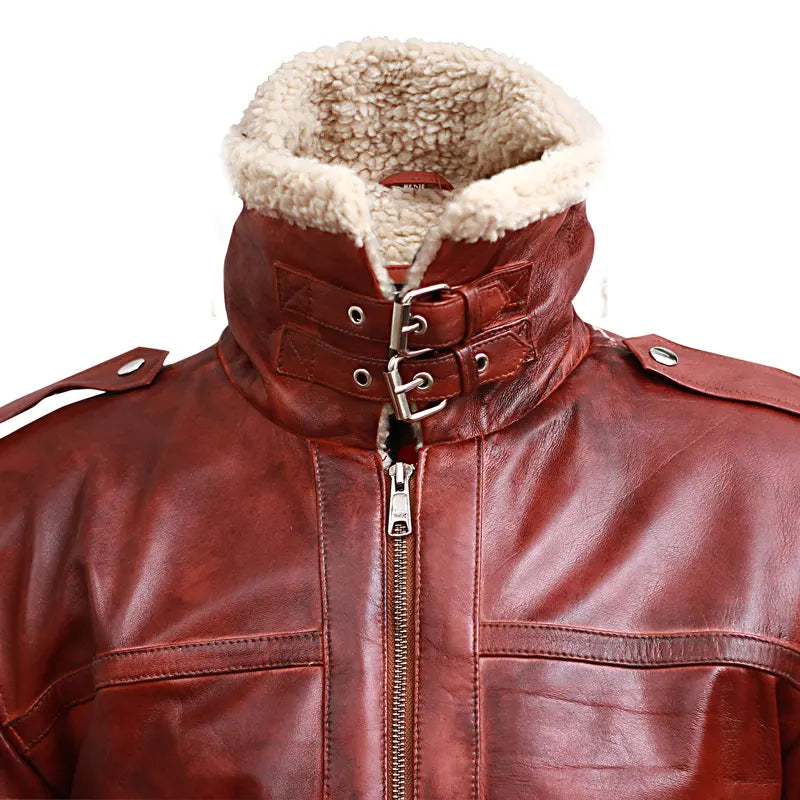 Authentic handmade Pakistan shearling oak leather jacket