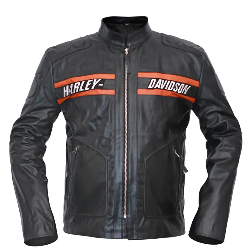 Front view of Bill Goldberg Harley Davidson Black Oak Leather Jacket
