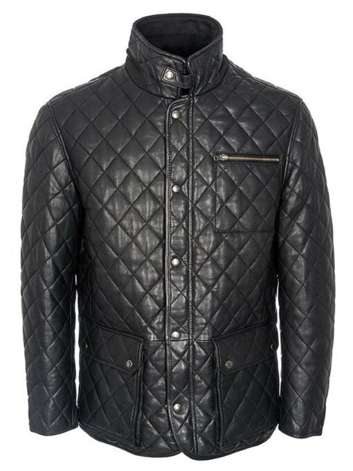 Men's black quilted cafe racer jacket made from oak leather.