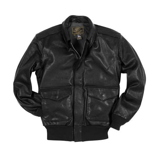 Black leather jacket on a white background