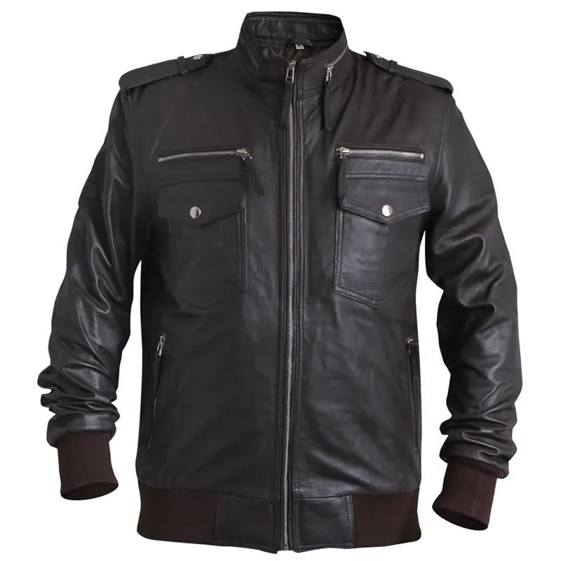 Front view of Brooklyn Nine-Nine Black Oak Leather Biker Jacket for Men