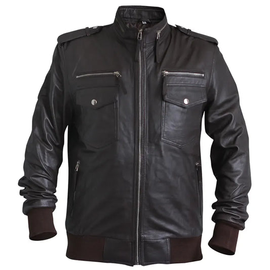 Front view of Brooklyn Nine-Nine Black Oak Leather Biker Jacket for Men