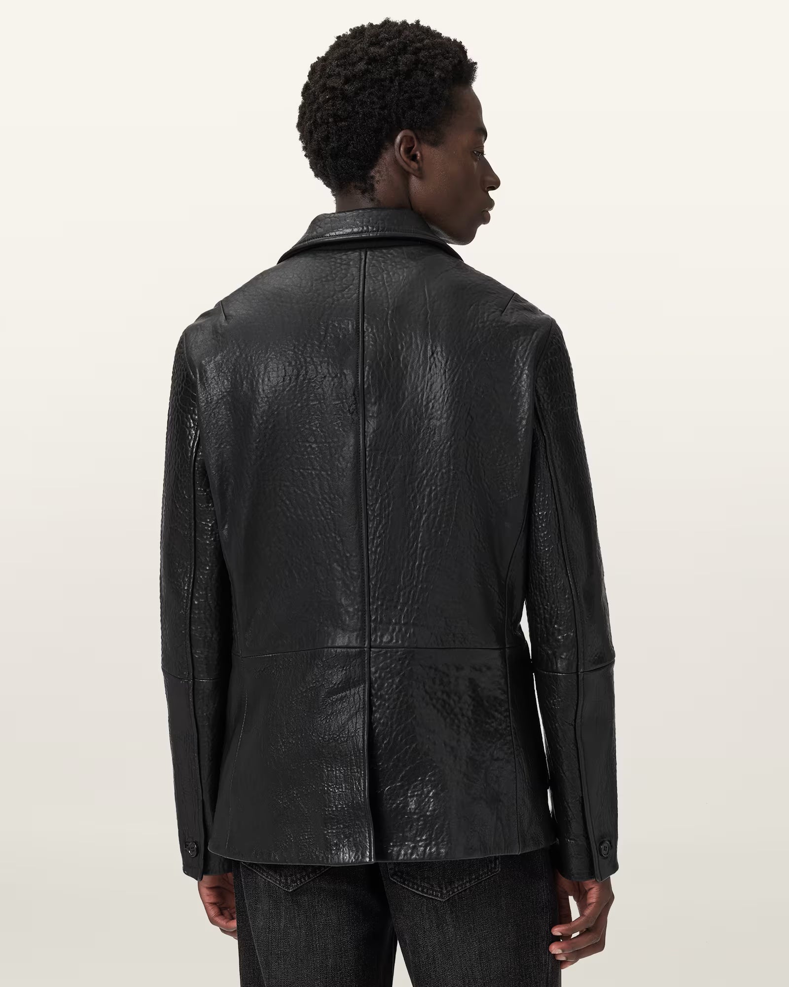 "Man wearing Oak Leather Shadwell Blazer – stylish and elegant leather jacket"