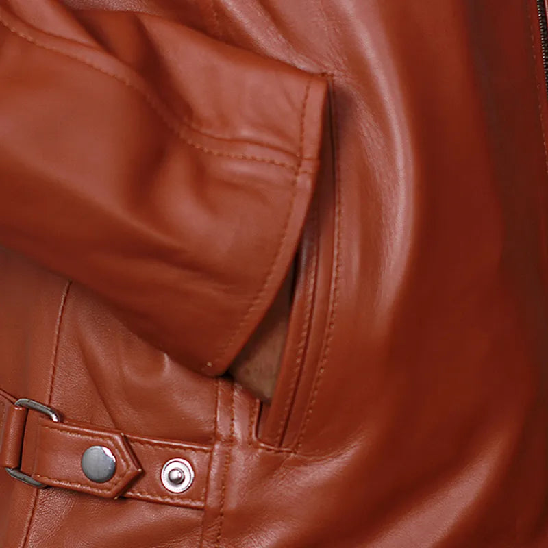 Classic retro-style brown oak leather Cafe Racer jacket