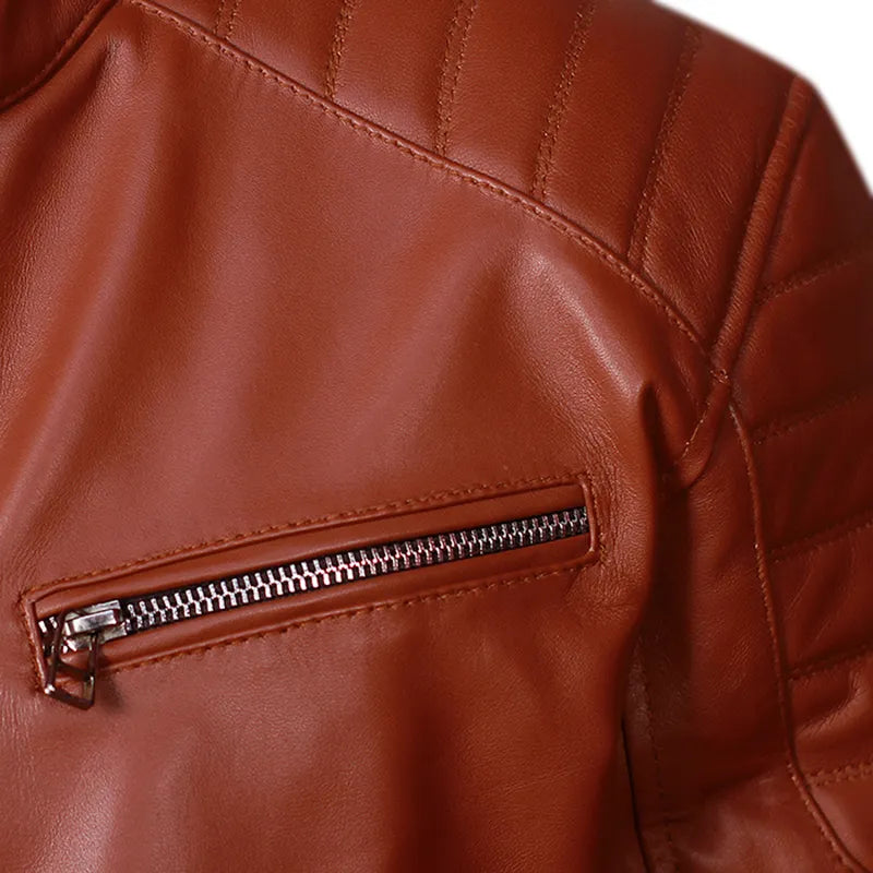 Men’s brown Cafe Racer oak leather motorcycle jacket – retro style