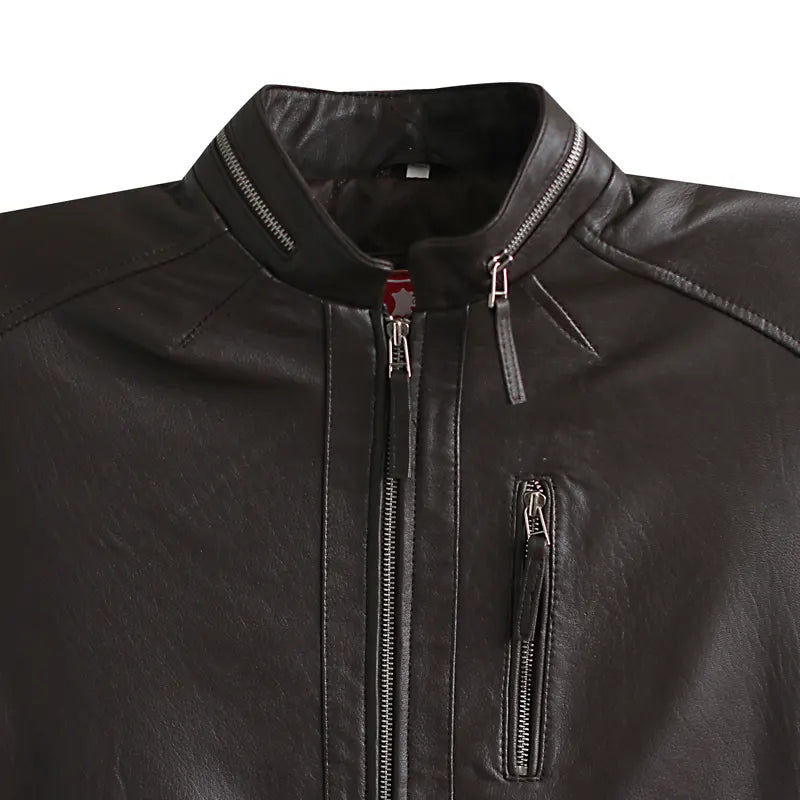 Close-up of distressed oak leather texture on men’s biker jacket
