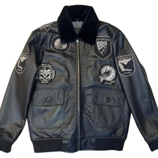 Premium oak leather Top Gun men’s bomber jacket with MotoGP design