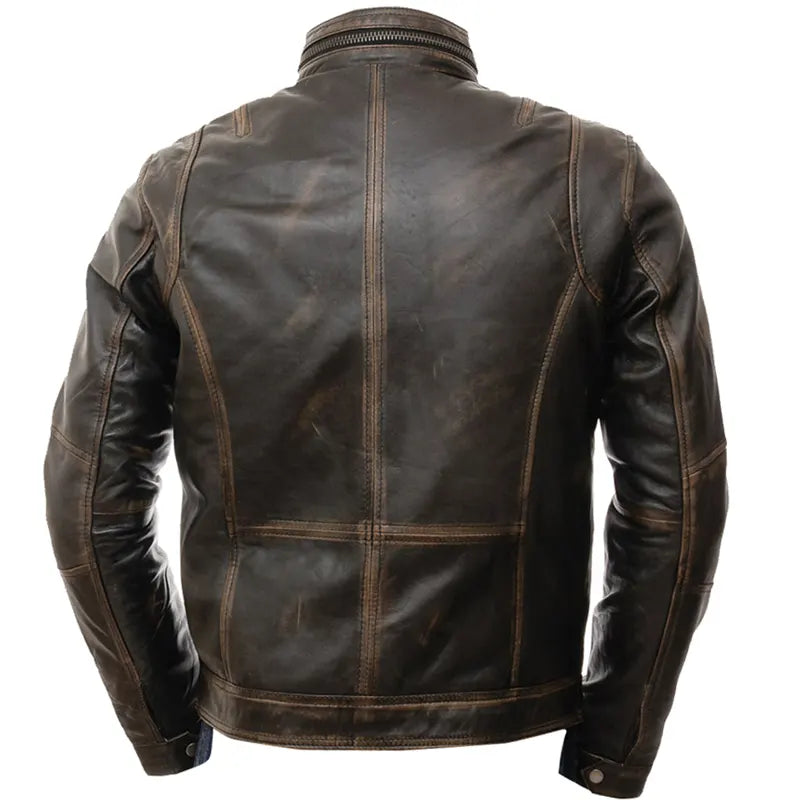 Brown leather jacket on a white background