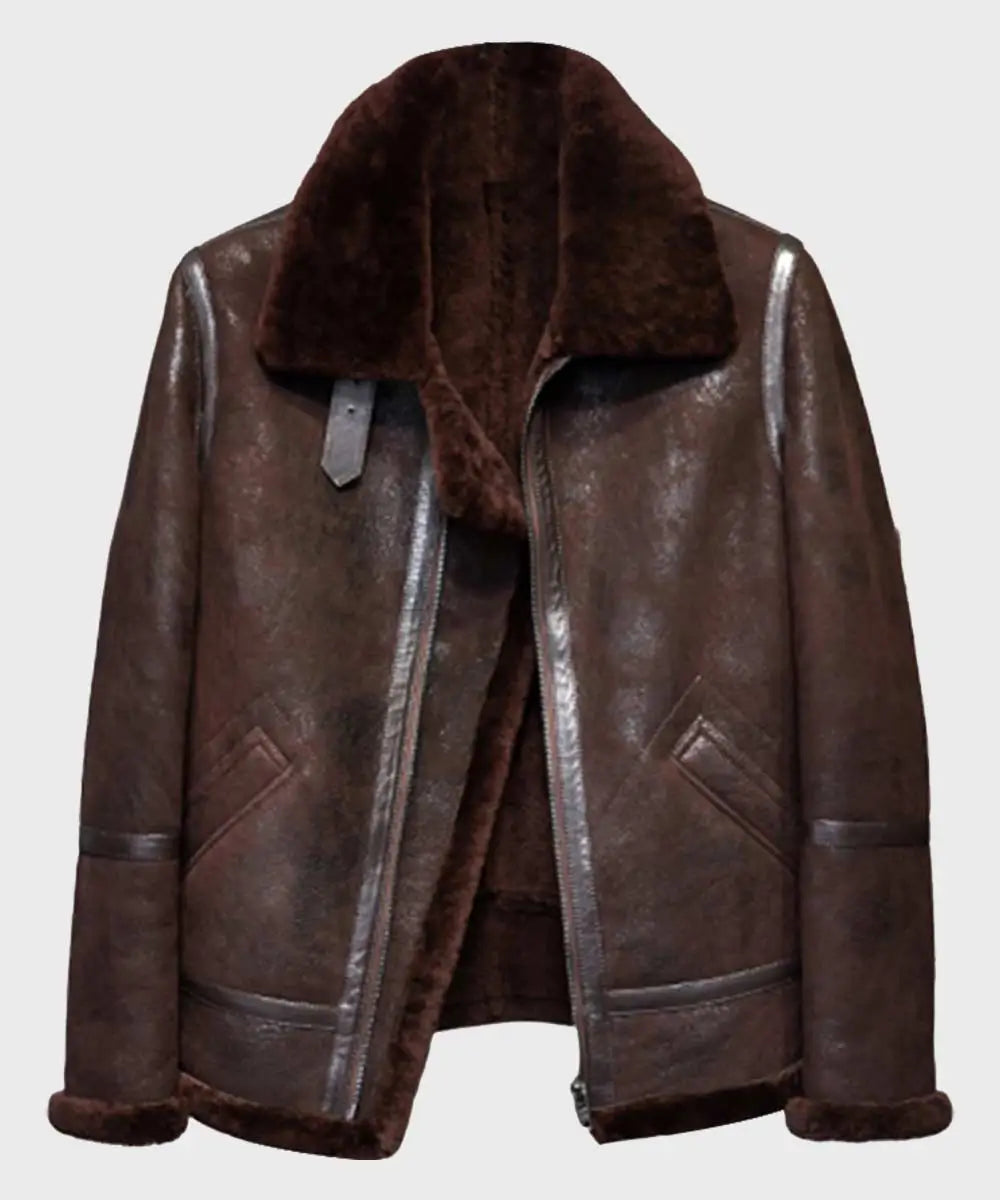 Men's Brown Oak Leather Shearling Jacket