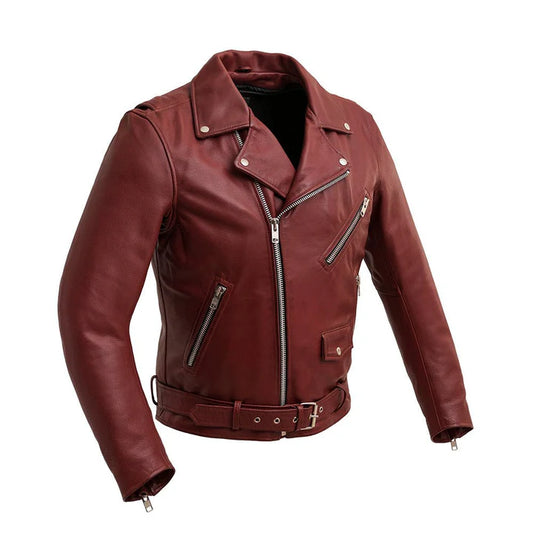 Front view of Fillmore Men’s Oak Leather Motorcycle Jacket
