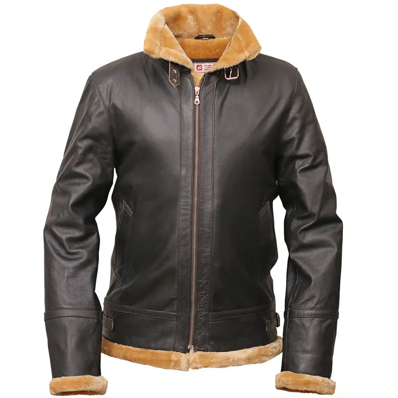 Front view of Flight Aviator Brown Shearling Oak Leather Jacket