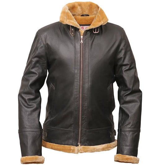 Front view of Flight Aviator Brown Shearling Oak Leather Jacket