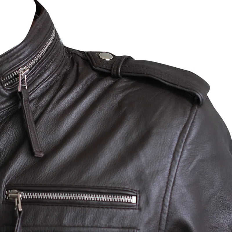 Close-up of oak leather texture on Brooklyn Nine-Nine inspired jacket