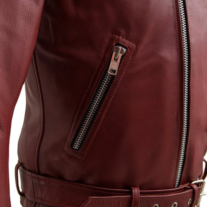 Close-up of oak leather texture on Fillmore motorcycle jacket