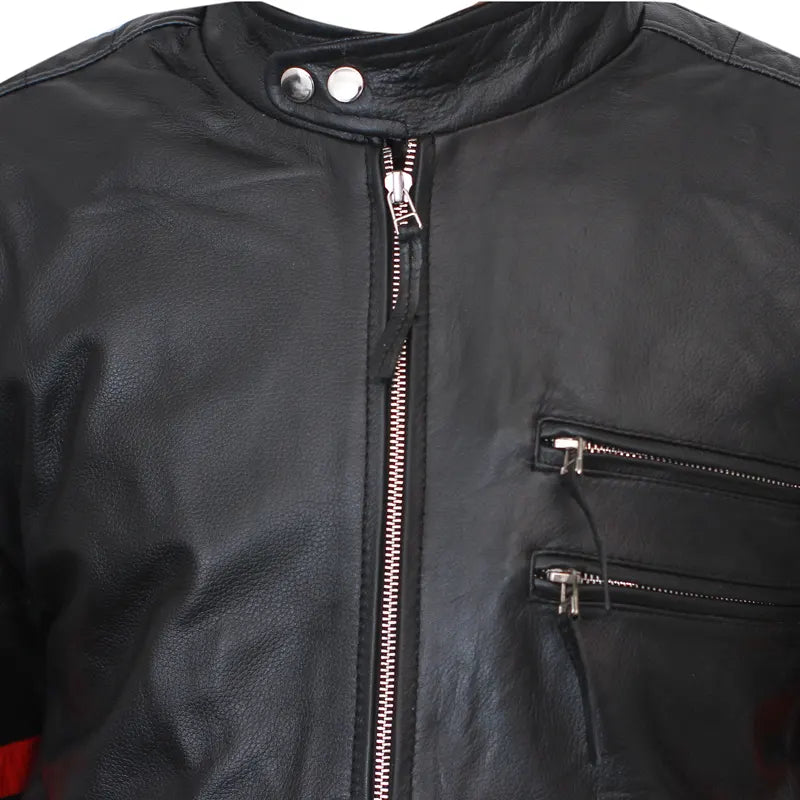 Premium craftsmanship on Hybrid Mayhem oak leather biker jacket