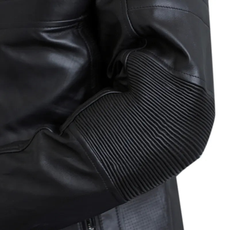 Close-up of oak leather texture on café racer jacket