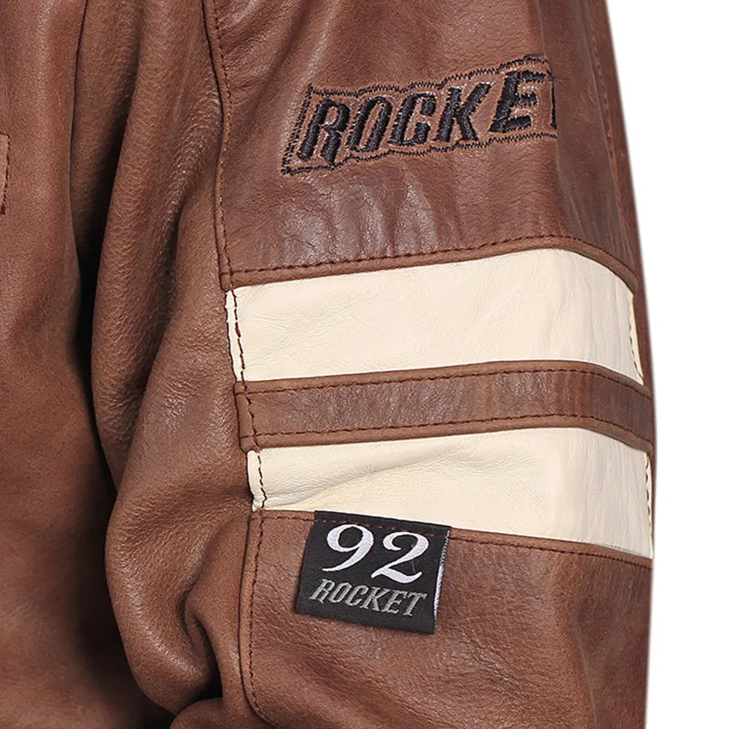 Close-up of oak leather on Joe Rocket Classic 92 motorcycle jacket
