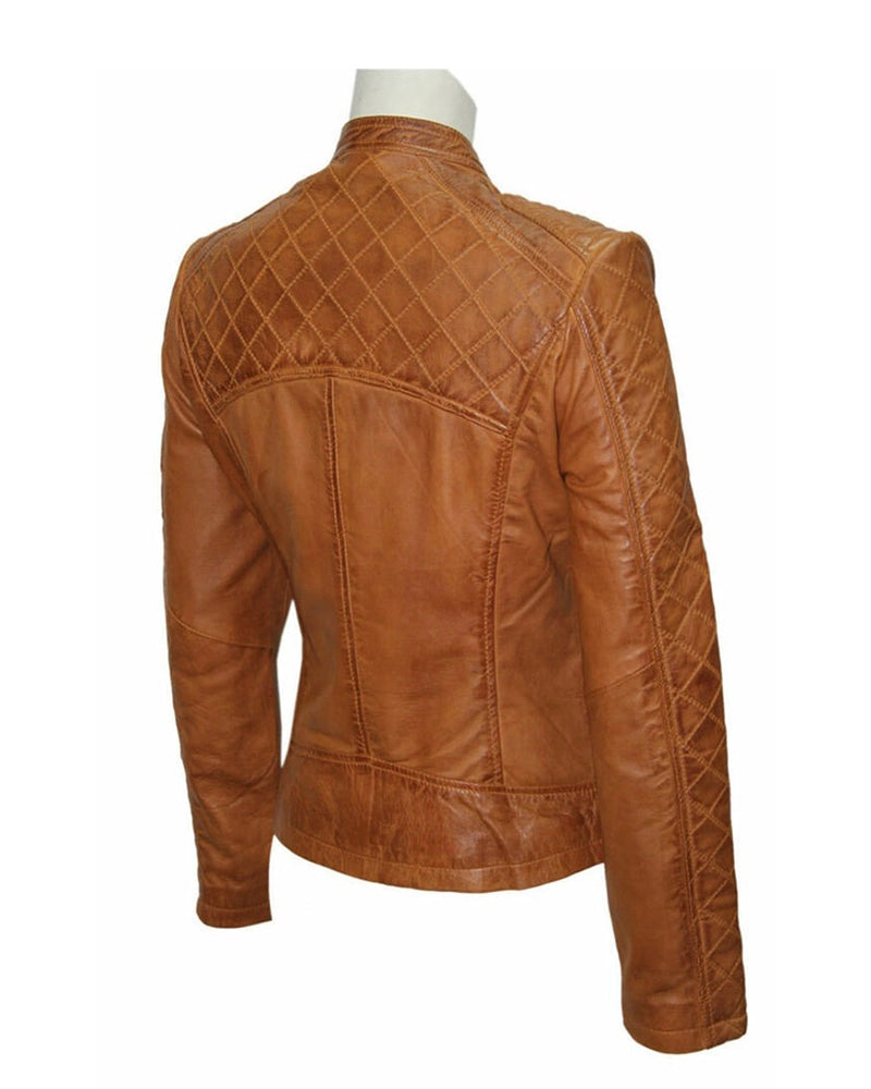 Handmade in Pakistan Women’s Quilted Brown Leather Jacket OakLeather