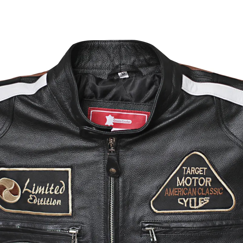 Close-up of oak leather texture on Urban Motors jacket