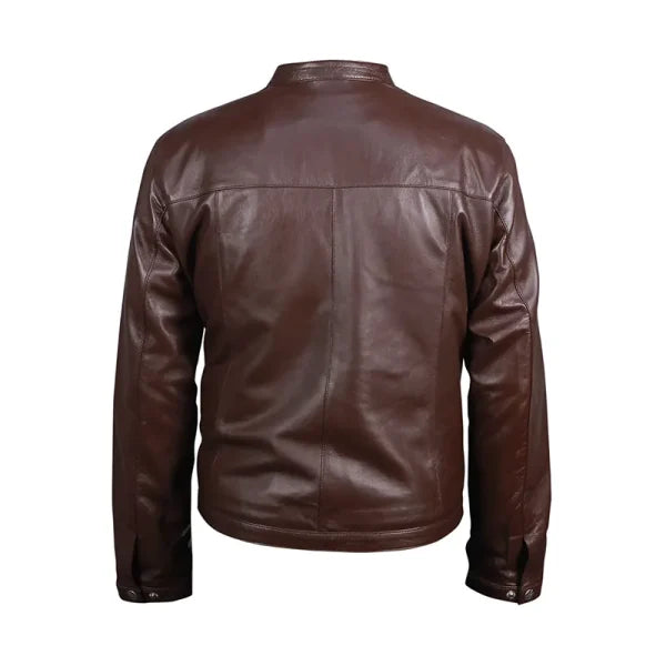 Brown leather jacket on a white background