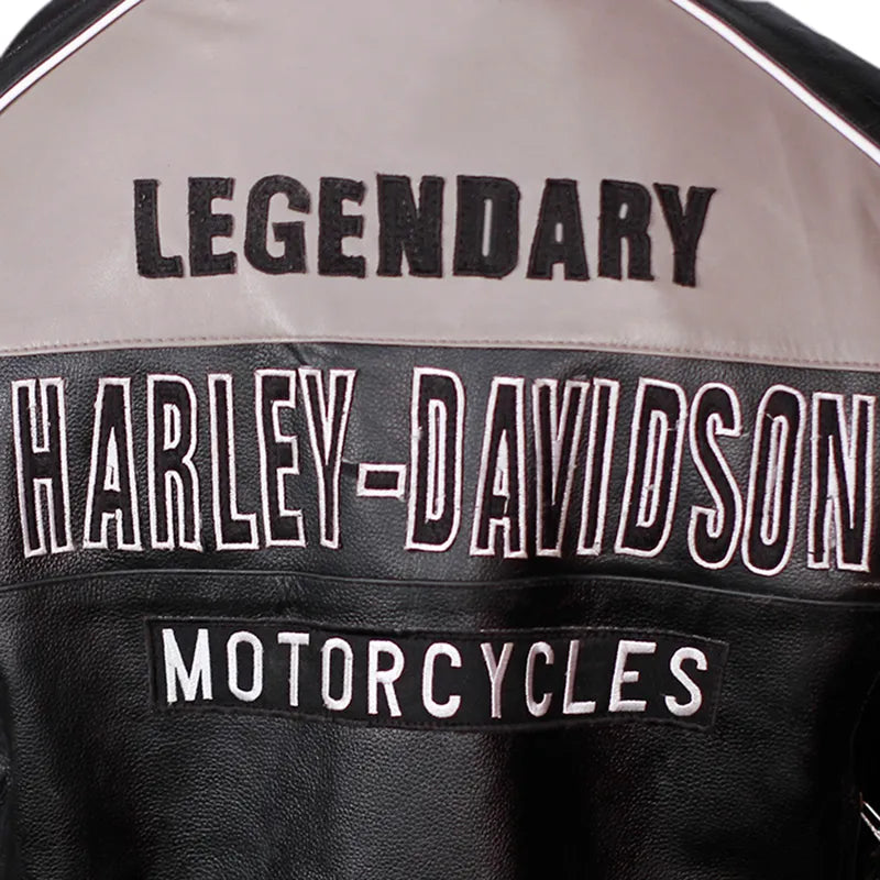 Side profile of Harley-Davidson oak leather motorcycle jacket for men