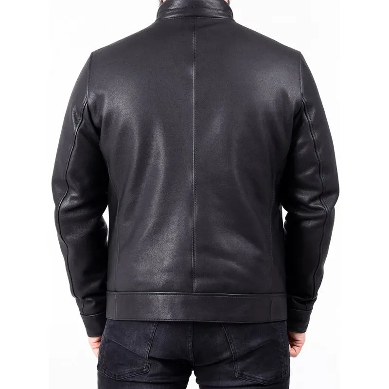 Black leather jacket on a white background