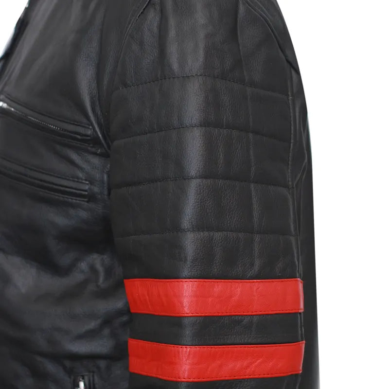 Close-up of oak leather texture on Hybrid Mayhem jacket
