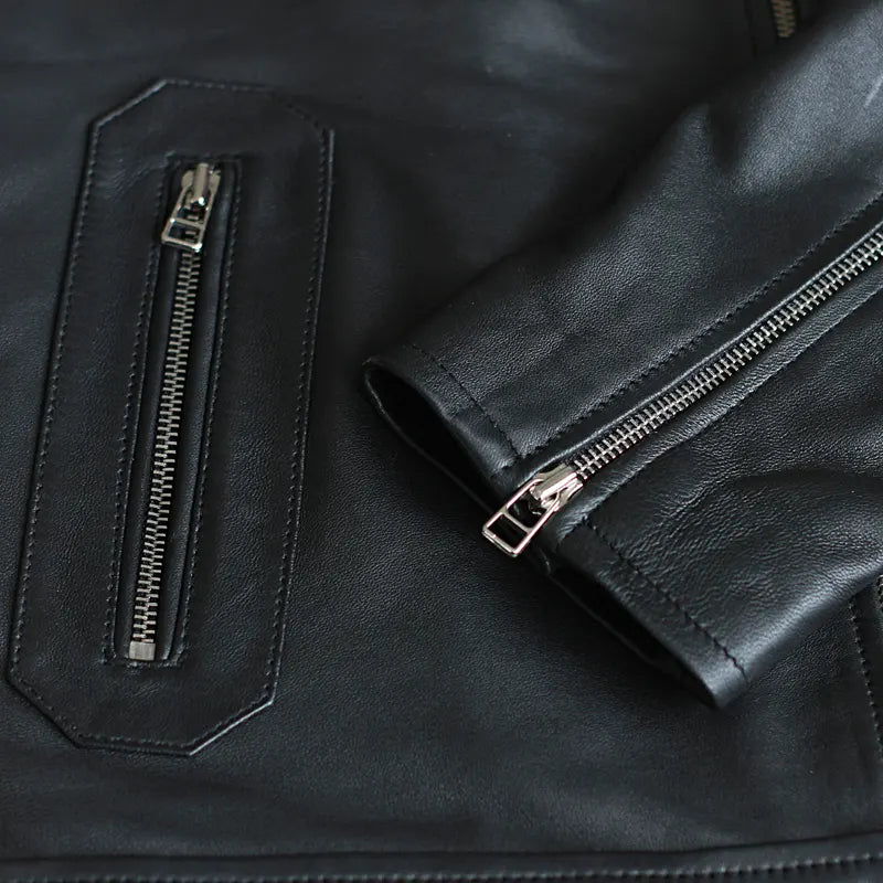 Men’s black motorcycle oak leather jacket – Jensen Huang inspired