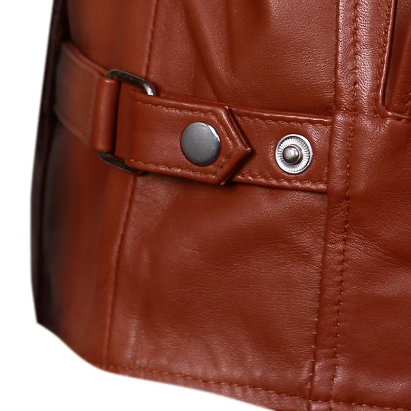 Premium oak leather craftsmanship on Cafe Racer retro men’s jacket