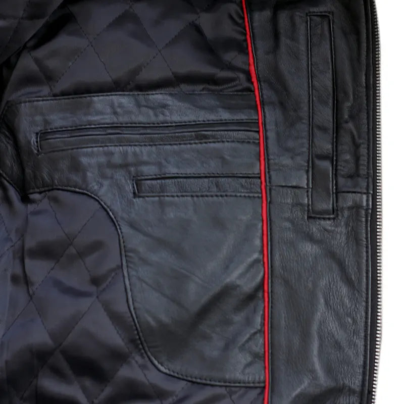Premium stitching on café racer oak leather motorcycle jacket