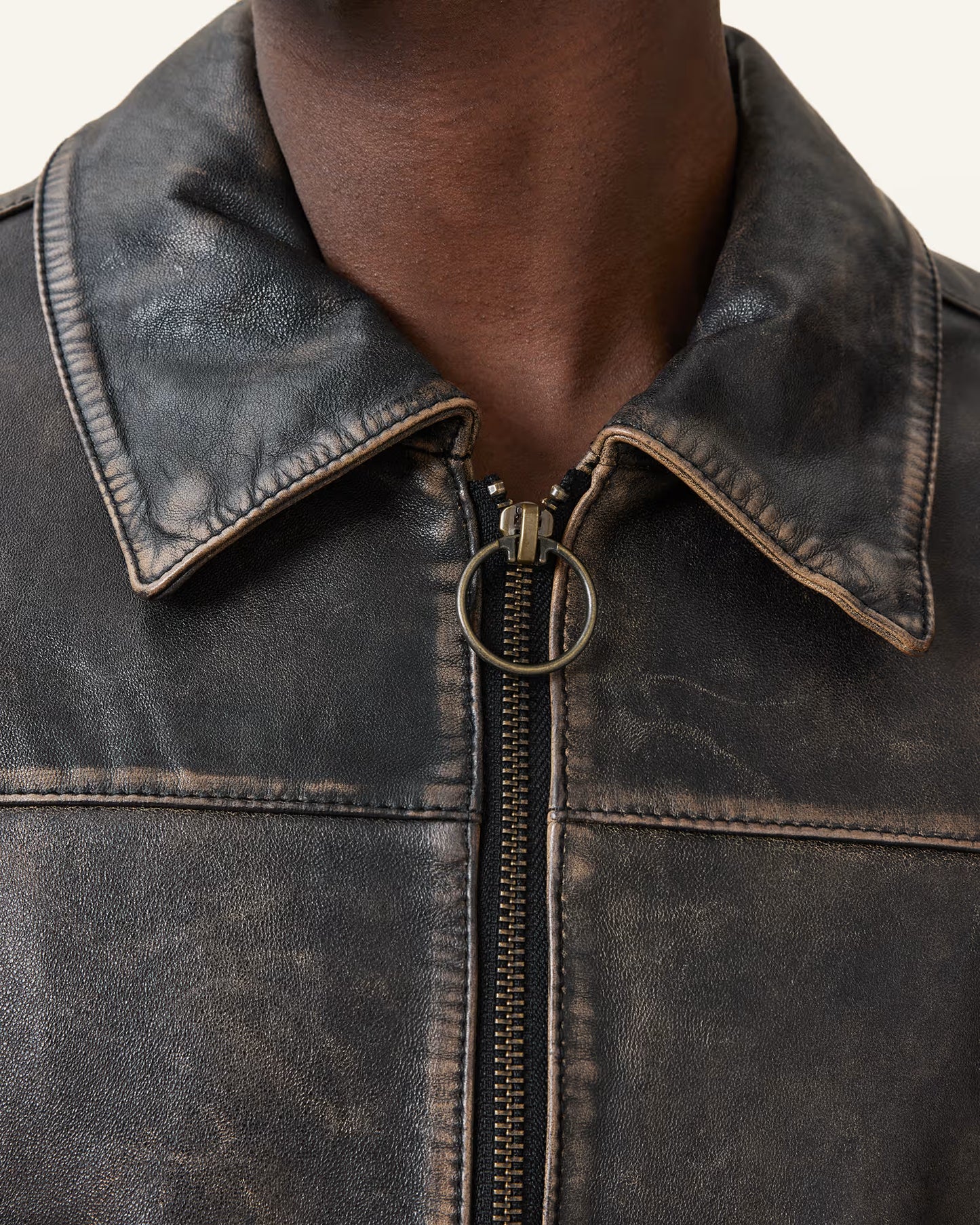 Men’s Alkan Zip-Up Leather Jacket – Two-Tone Style by Oak Leather