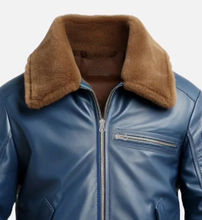 OakLeather Side view Men’s Blue Flight Bomber Jacket