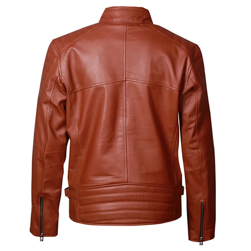 Back design of handmade Pakistan brown oak leather Cafe Racer jacket