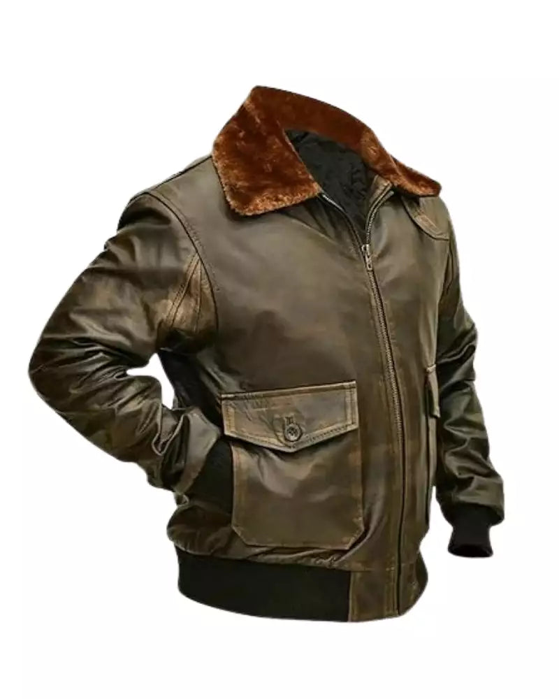 Handmade in Pakistan Men’s Distressed G-1 Aviator Jacket OakLeather