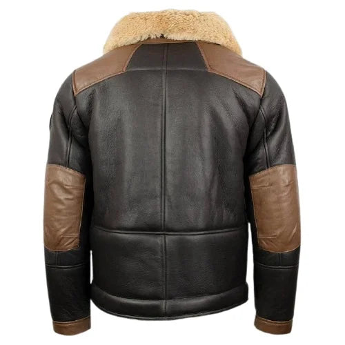 Back view OakLeather Men’s Chocolate Sheepskin Aviator Jacket