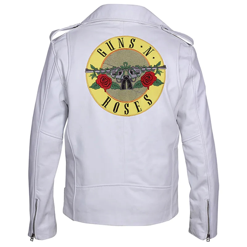 Handmade Pakistan white oak leather Guns N’ Roses biker jacket