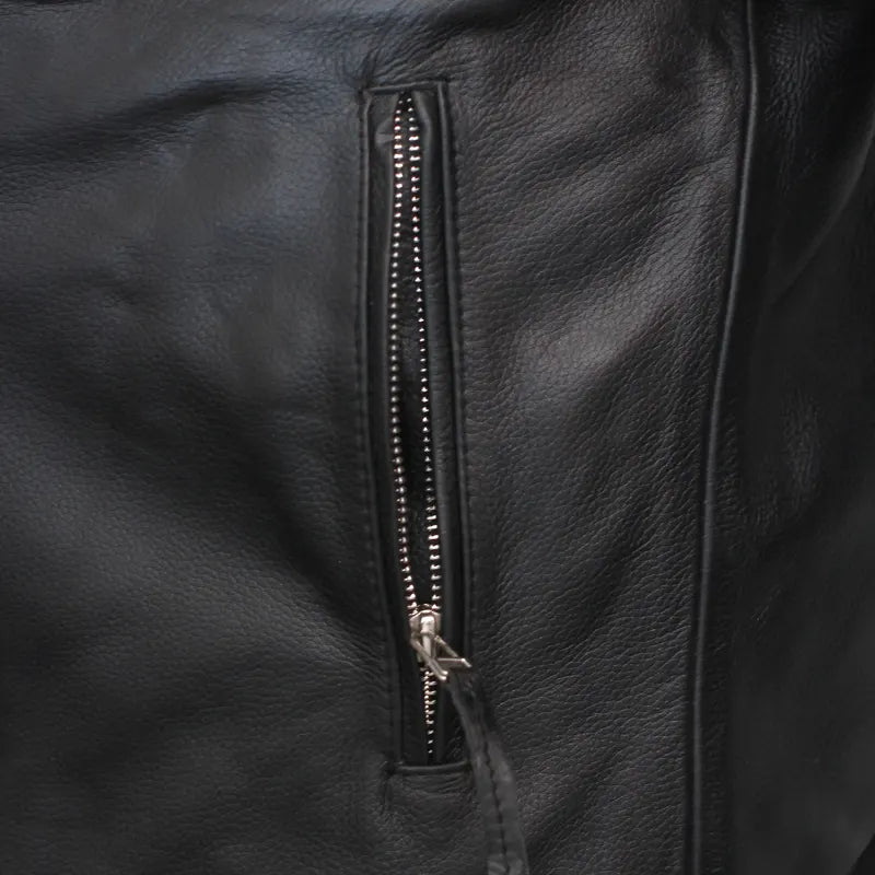 Side profile of Hybrid Fight Club oak leather motorcycle jacket