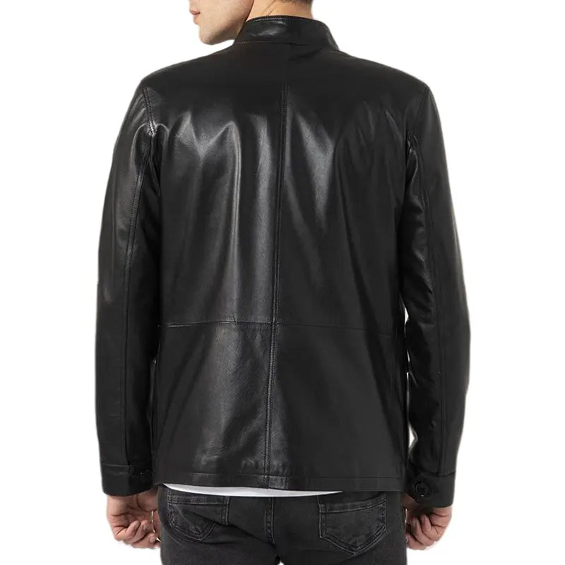 Handmade in Pakistan OakLeather men’s black leather jacket with flap pockets